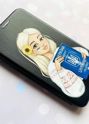 Чехол-книжка с рисунком для apple iphone 7 plus, iphone 8 plus черный :: девушка с паспортом (принт 13) 2