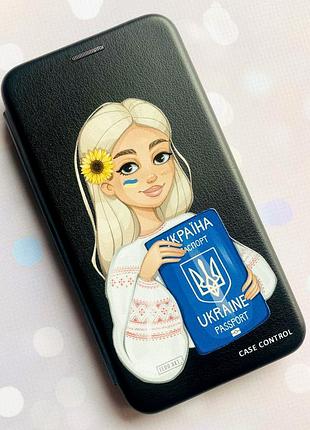 Чехол-книжка с рисунком для apple iphone 7 plus, iphone 8 plus черный :: девушка с паспортом (принт 13) 3