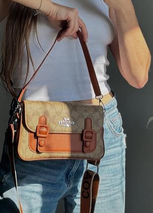 Сумка coach в , сумка коач, сумочка coach, кросс боди, сумка через плечо, крос боди светло-коричневый