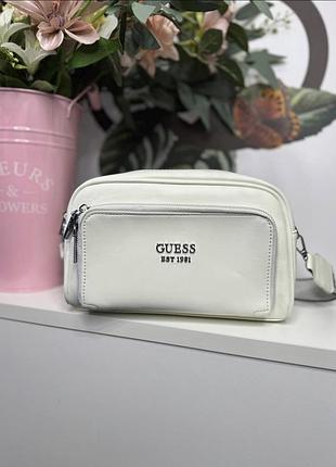 Женская брендовая сумка guess, сумка гесс, сумка через плечо, сумка с монетницей, кросс боди белый