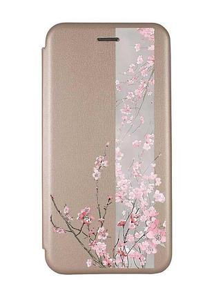 Чехол-книжка с рисунком для xiaomi redmi 7 золотой :: сакура в цвету (принт 286)