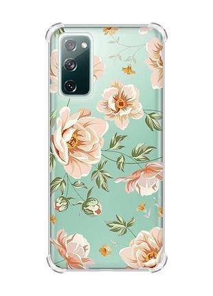 Чехол с утолщёнными углами на samsung galaxy s20 :: цветы пастельные (принт 277)