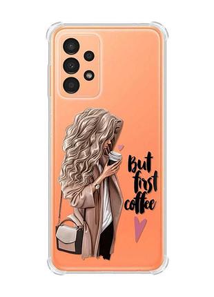 Чехол с утолщёнными углами на samsung galaxy a13 4g :: девушка с кофе (принт 114)