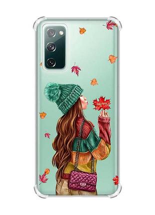 Чехол с утолщёнными углами на samsung galaxy s20 :: девушка с листьями (принт 221)