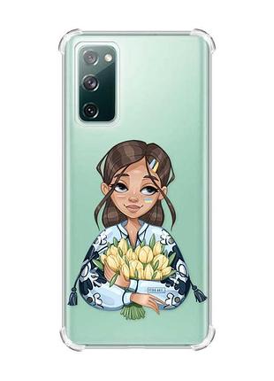 Чехол с утолщёнными углами на samsung galaxy s20 :: девушка с тюльпанами (принт 22)