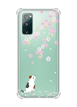 Чехол с утолщёнными углами на samsung galaxy s20 :: котик и сакура (принт 283)