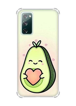 Чехол с утолщёнными углами на samsung galaxy s20 :: кавай авокадо с сердечком (принт 310)
