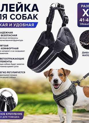 Шлейка для собак xs (41–45 см) | мягкая, регулируемая, светоотражающая