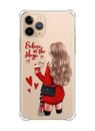 Чохол з потовщеними кутами на apple iphone 11 pro (5,8) :: дівчина з кавою (принт 137)