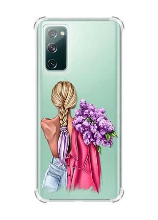 Чехол с утолщёнными углами на samsung galaxy s20 :: девушка с сиренью (принт 7)