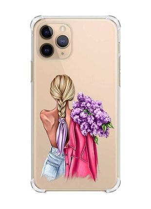 Чохол з потовщеними кутами на apple iphone 11 pro (5,8) :: дівчина з бузком (принт 7)