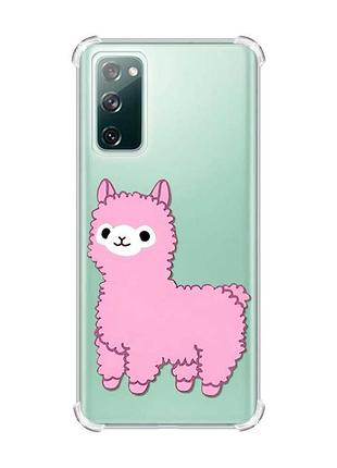 Чехол с утолщёнными углами на samsung galaxy s20 :: лама розовая (принт 100)