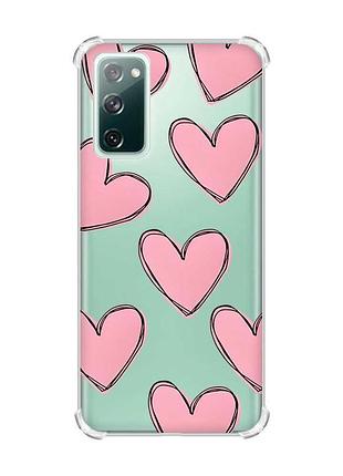 Чехол с утолщёнными углами на samsung galaxy s20 :: сердечка розовые (принт 78)