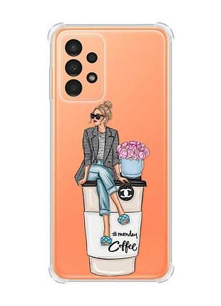 Чохол з потовщеними кутами на samsung galaxy a13 4g :: дівчина на каві (принт 228)