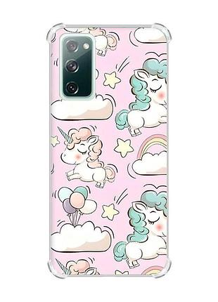 Чехол с утолщёнными углами на samsung galaxy s20 :: единороги (принт 106)