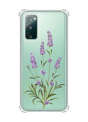 Чехол с утолщёнными углами на samsung galaxy s20 :: веточки лаванды (принт 266)