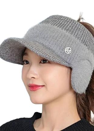 Кепка бейсболка жіноча з вушками та отвором під хвостик сірий