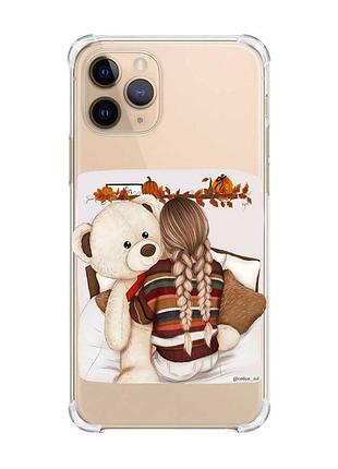 Чехол с утолщёнными углами на apple iphone 11 pro (5,8) :: девочка с мишкой (принт 117)