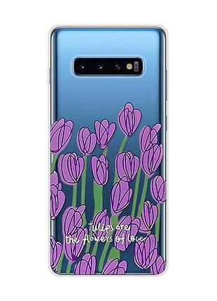 Прозрачный чехол на samsung galaxy s10 plus :: тюльпаны (принт 265)