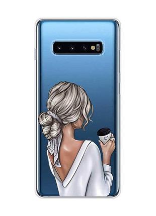 Прозорий чохол на samsung galaxy s10 plus :: дівчина з латте (принт 227)