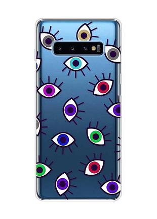 Прозрачный чехол на samsung galaxy s10 plus :: разноцветные глаза (принт 336)
