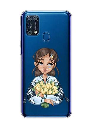 Прозорий чохол на samsung galaxy m31 :: дівчина з тюльпанами (принт 22)