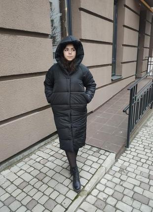Зимова тепла пальто куртка пуховик оверсайз одіяло з капюшоном плащівка силікон
