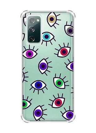 Чехол с утолщёнными углами на samsung galaxy s20 :: разноцветные глаза (принт 336)