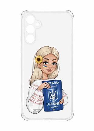 Чехол с утолщёнными углами на samsung galaxy a34 5g :: девушка с паспортом (принт 13)