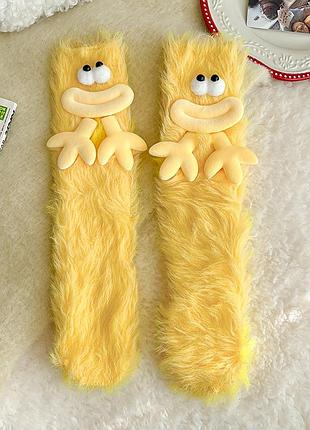 Носки детские пушистые с лицом и руками желтые one size
