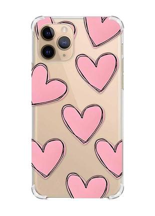 Чехол с утолщёнными углами на apple iphone 11 pro (5,8) :: сердечка розовые (принт 78)