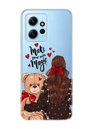 Прозрачный чехол на xiaomi redmi note 12 4g :: девушка с мишкой (принт 188)