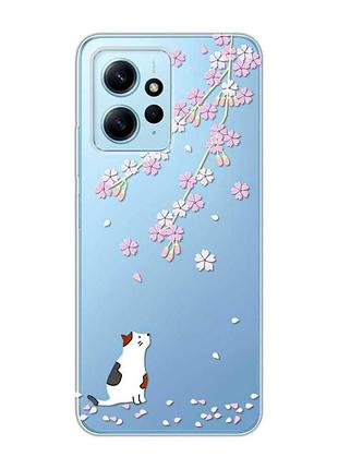 Прозорий чохол на xiaomi redmi note 12 4g :: котик і сакура (принт 283)