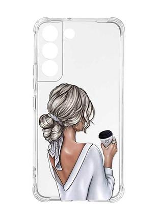 Чехол с утолщёнными углами на samsung galaxy s22 :: девушка с латте (принт 227)