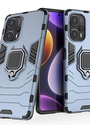 Чехол fiji ring для xiaomi redmi note 12 turbo бронированный бампер с кольцом подставкой темно-синий