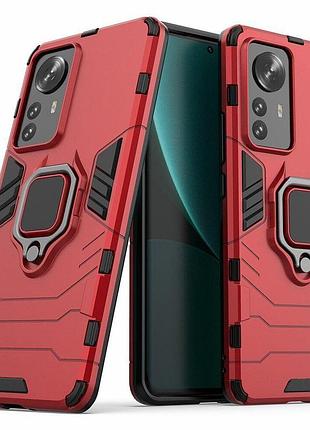 Чехол fiji ring для xiaomi 12 pro / 12s pro бронированный бампер с кольцом подставкой красный
