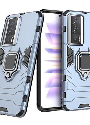 Чохол fiji ring для xiaomi poco f5 pro броньований бампер з кільцем підставкою темно-синій