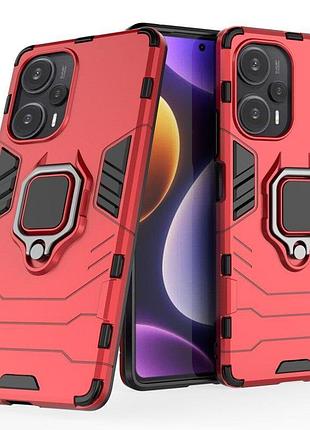Чехол fiji ring для xiaomi redmi note 12 turbo бронированный бампер с кольцом подставкой красный