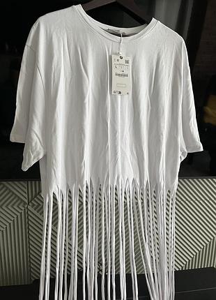 Zara, оригінал, котон, бренд, футболка з довгими китицями
