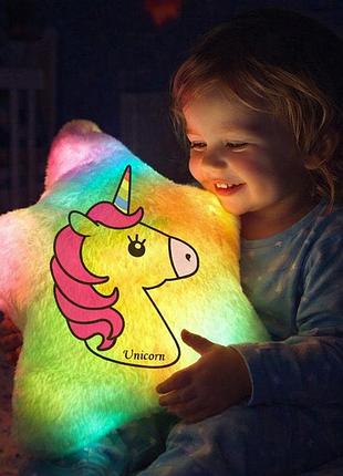 Подушка нічник єдиноріг райдужний unicorn — нічник у дитячу кімнату хутро плюш