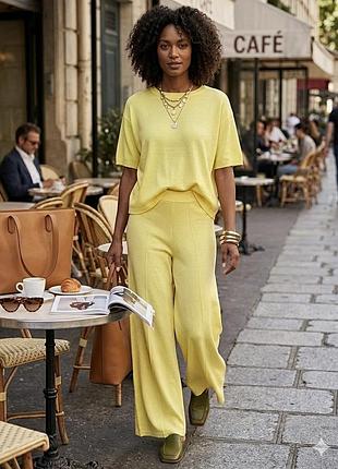 Лимонний в’язаний костюм палаццо преміум look 💛 трендовий oversize set