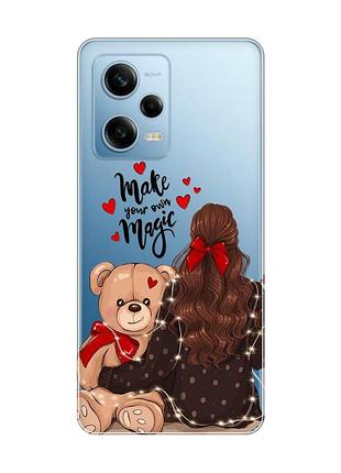 Прозрачный чехол на xiaomi redmi note 12 5g :: девушка с мишкой (принт 188)