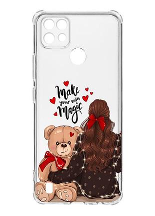Чехол с утолщёнными углами на realme c21 :: девушка с мишкой (принт 188)