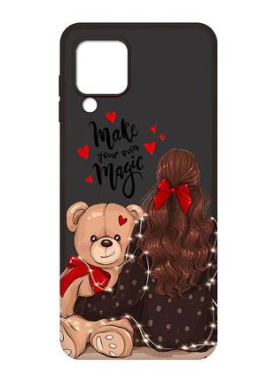 Матовый черный чехол на samsung galaxy m32 / a22 / m22 4g :: девушка с мишкой (принт 188)