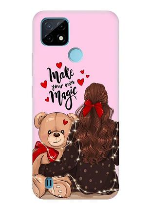 Матовий рожевий чохол на realme c21y :: дівчина з ведмедиком (принт 188)