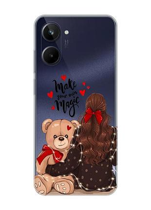 Прозрачный чехол на realme 10 4g :: девушка с мишкой (принт 188)