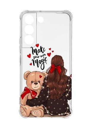 Чехол с утолщёнными углами на samsung galaxy s22 :: девушка с мишкой (принт 188)