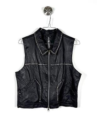 Черный женский кожаный жилет с заклепками freaky nation (м) zadig diesel allsaints