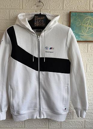 Зіп худі puma x bmw m motorsport чоловіча кофта біла на блискавці, з капюшоном, оригінал свіжі колекції весняна легка рм