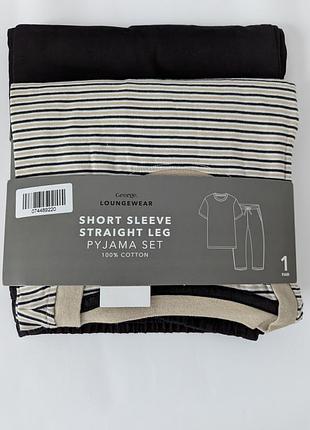 Піжама чоловіча george, 3xl,xxxl,комплект,футболка,штани,чорна,двійка,бавовна,домашній,костюм,двійка,смужка,у,смужку,велика,батал